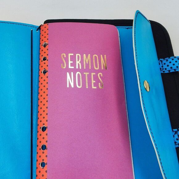 Bible Cover W Notebook Floral Black Teal Saved By Grace Through Faith Zippered - Picture 3 of 9